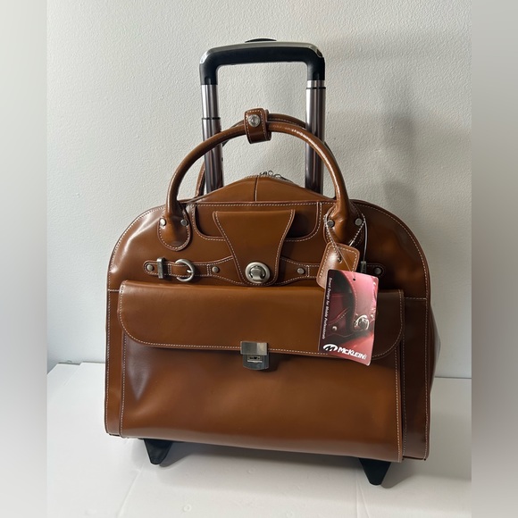 McKlein Bags Nwt Mcklein Edgebrook Brown Leather Wheeled Laptop